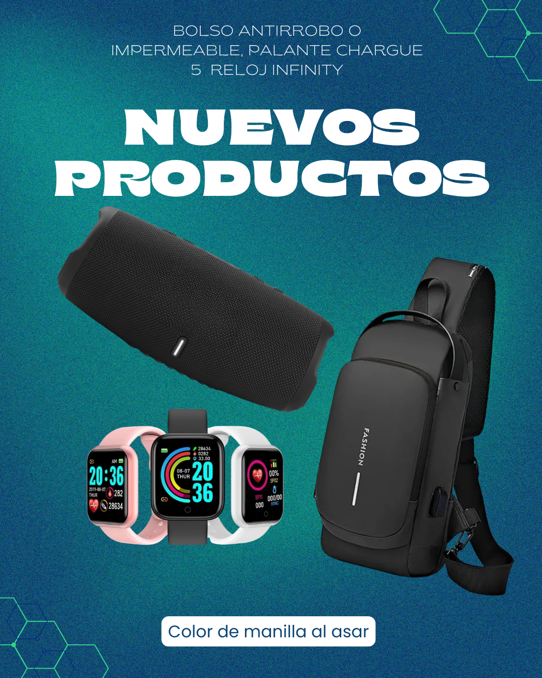 BOLSO ANTIRROBO+PARLANTE+RELOJ